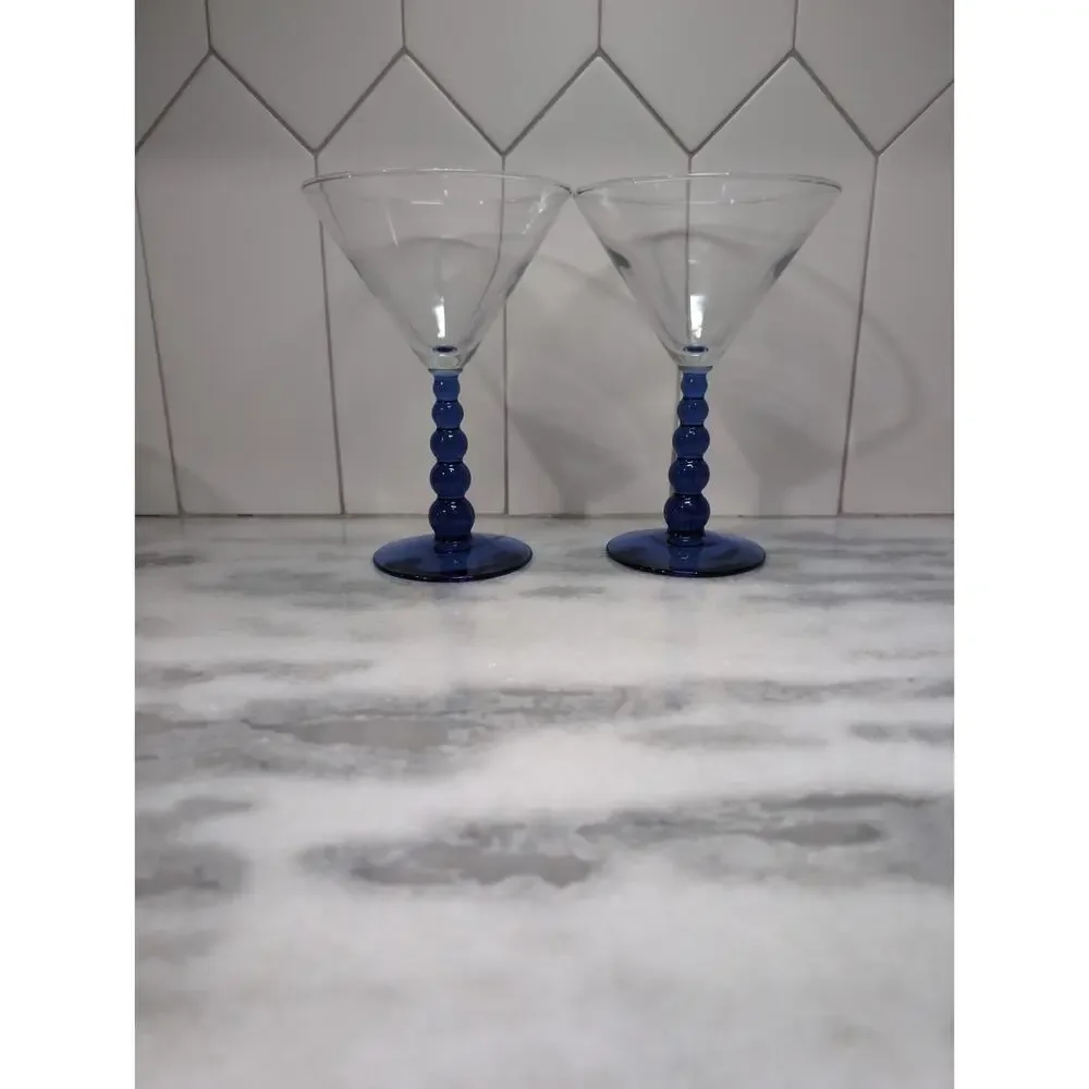 Libbey Metropolis Cobalt Blue Margarita Glasses, Set Of 2, Ball Stem Glassware - Picture 4 of 9